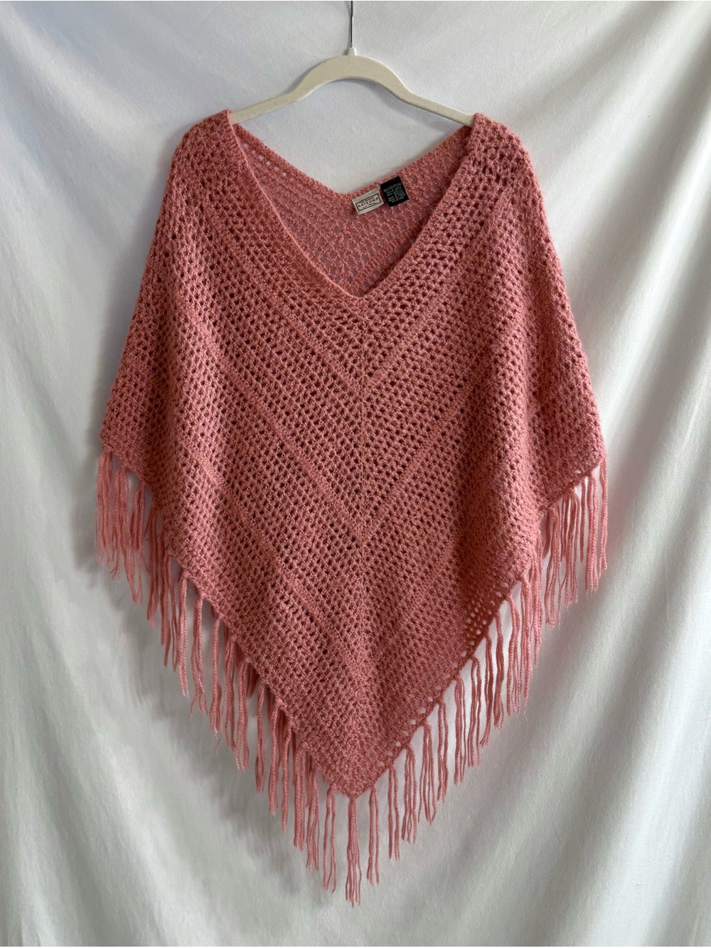 Vintage Pink Knit Fringe Poncho